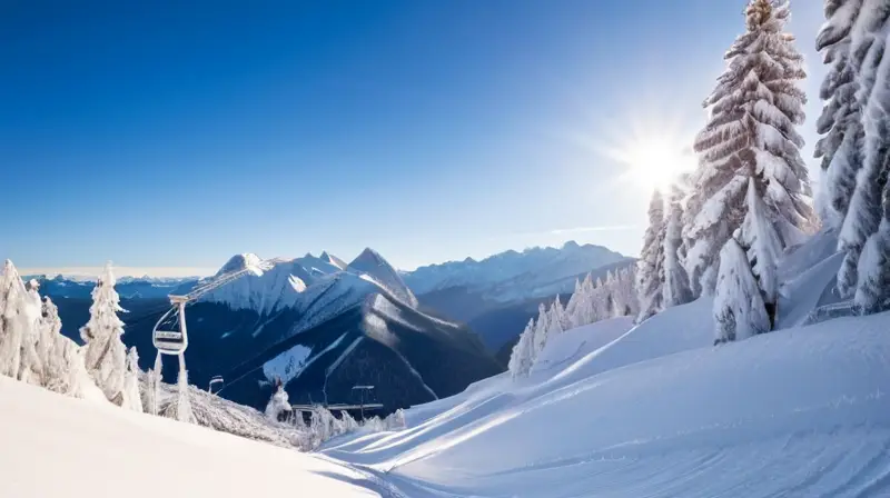 Un paisaje invernal de montañas nevadas, telecabinas, esquiadores y un encantador pueblo en un ambiente de aventura