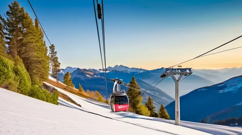 Un paisaje montañoso cubierto de nieve con un teleférico moderno