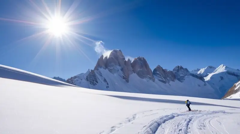 Montañas nevadas con esquiadores vibrantes en un paisaje invernal lleno de vida y calidez