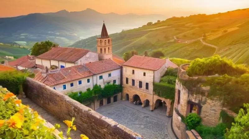 Atardecer en un pueblo medieval con luz dorada