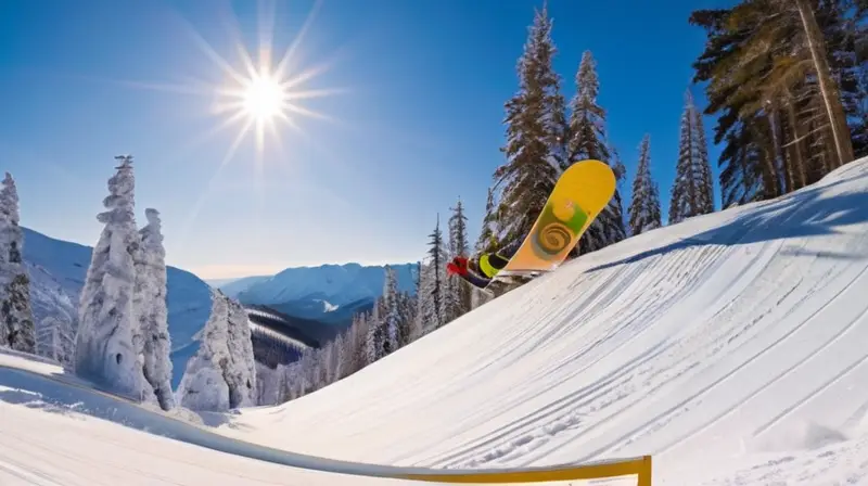 Un paisaje invernal vibrante con esquiadores y snowboarders en acción