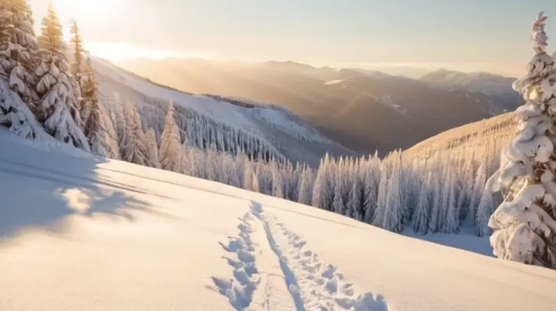 Un paisaje invernal de montañas nevadas, esquiadores vibrantes y un acogedor refugio que contrasta con el frío