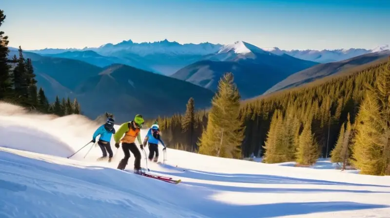 Esquís en un paisaje invernal con montañas nevadas