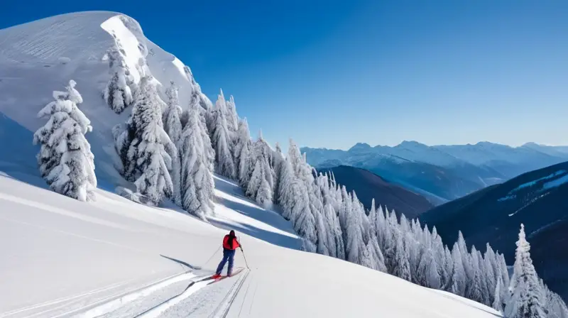 Montañas nevadas con un telecabina moderno