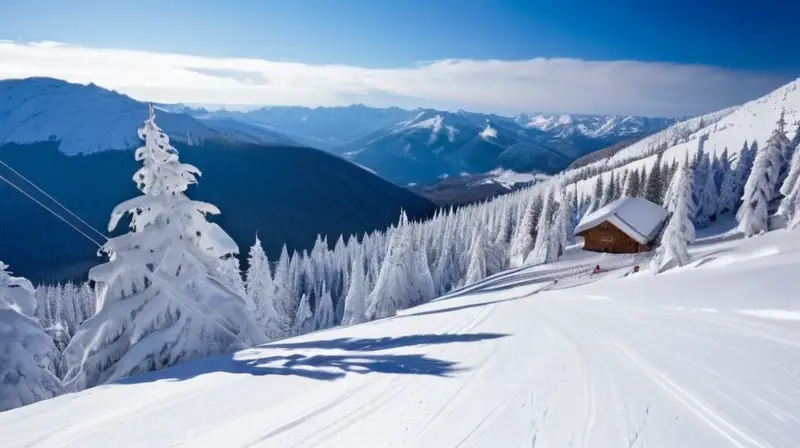 Un paisaje invernal vibrante con esquiadores en un entorno de montañas cubiertas de nieve y chalets acogedores