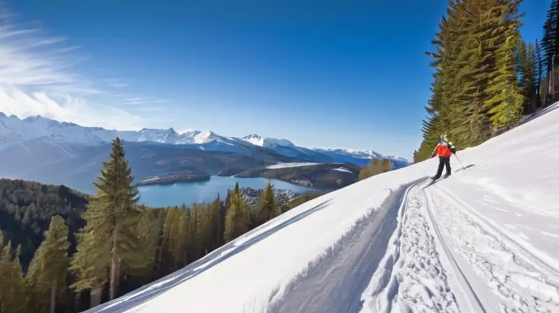 Un paisaje invernal vibrante con esquiadores disfrutando de las laderas cubiertas de nieve y un entorno natural majestuoso