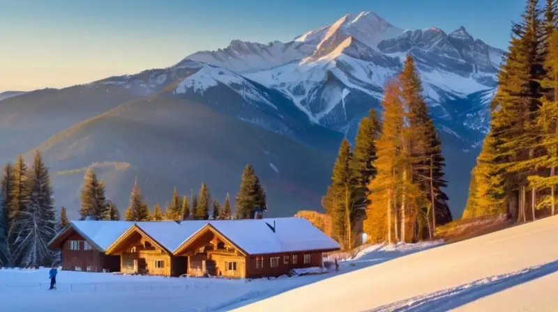 Un paisaje invernal de esquí con esquiadores en un entorno nevado y soleado