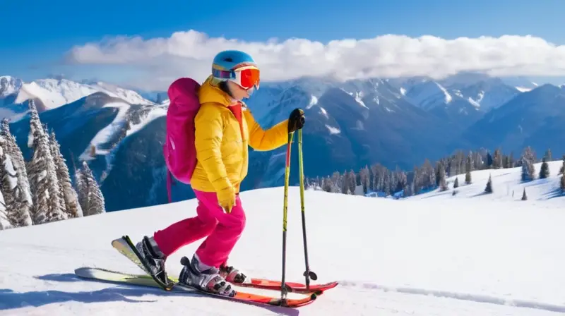 Un paisaje invernal alegre con niños esquiando