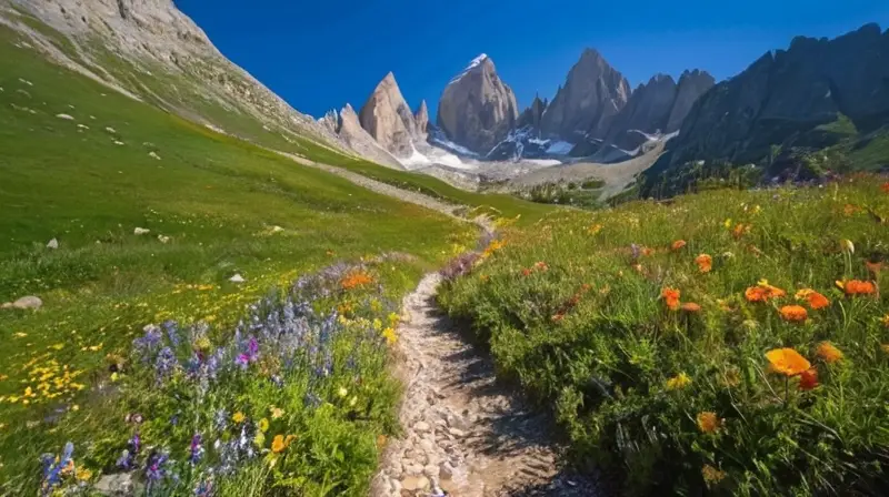 Un grupo de corredores se esfuerza en un paisaje montañoso vibrante y lleno de vida