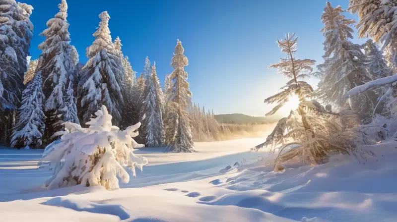 Un paisaje invernal cubierto de nieve fresca