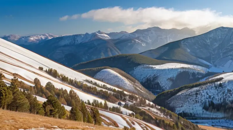 Vista panorámica invernal de la Península Ibérica con montañas nevadas