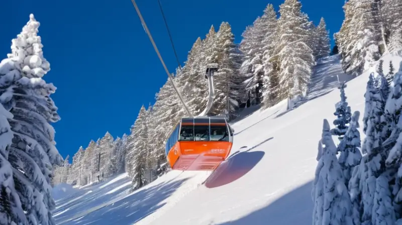 Un paisaje montañoso nevado con un telesilla en funcionamiento y una operación de rescate en curso