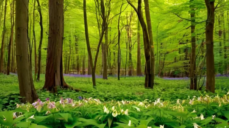 Un vibrante ecosistema de un bosque con orquídeas Cypripedium calceolus destaca por su diversidad de colores y texturas en un ambiente tranquilo