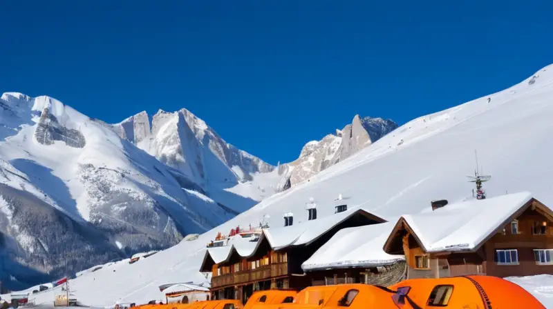 Un paisaje de montañas nevadas y un resort de esquí se convierte en un escenario caótico y trágico con la llegada de equipos de rescate y un helicóptero sobrevolando