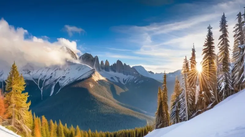 Un paisaje invernal con montañas nevadas, esquiadores en acción y chalets acogedores